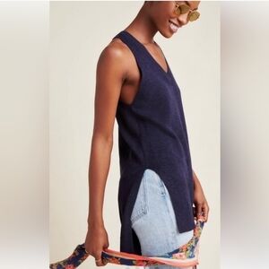 Anthropologie Blue Asymmetrical Cut Out Tank Top